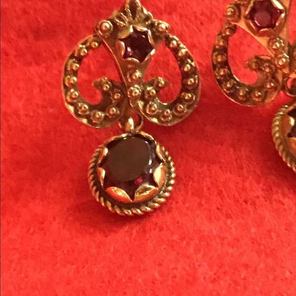 VTG 14k ANTIQUE GOLD VICTORIAN GARNET EARRINGS 💕 - Picture 5 of 12